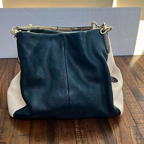 Coach Bag Purse Phoebe Hobo with snakeskin straps navy white with gold hardware - Picture 13 of 17